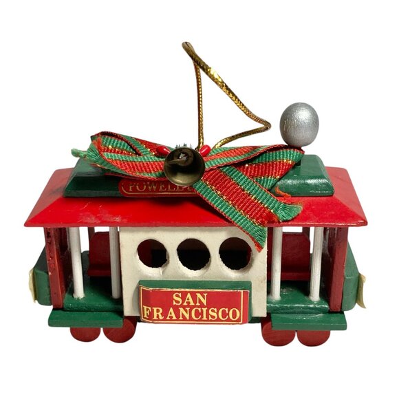 Vintage San Francisco Trolley Car Christmas Tree Ornament Powell & Market Wood - Picture 1 of 10